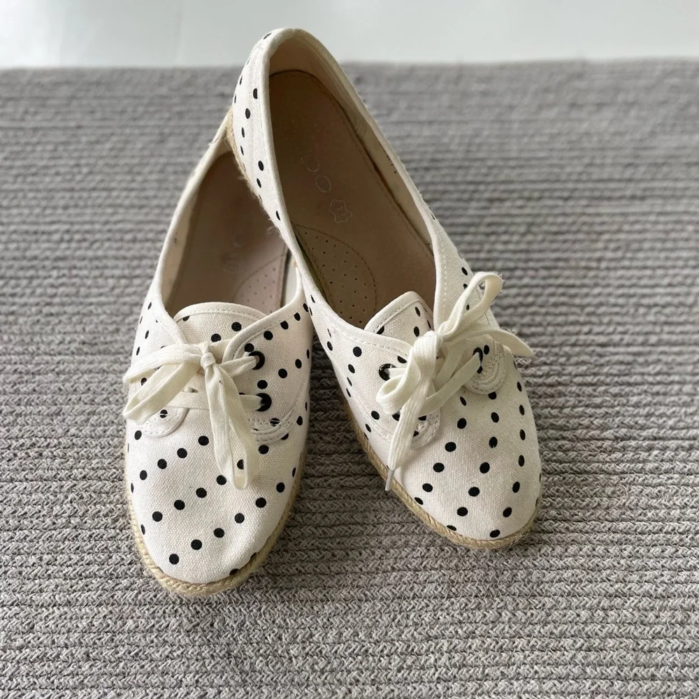 Aldo Ivory Black Polka Dot Tie Espadrilles Size 10